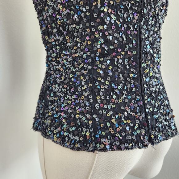 Vintage Lawrence Kazar Black Iridescant Sequin Silk Embroidered Blouse S - Picture 11 of 14